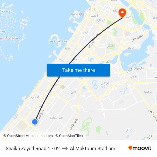 Shaikh Zayed  Road 1 - 02 to Al Maktoum Stadium map