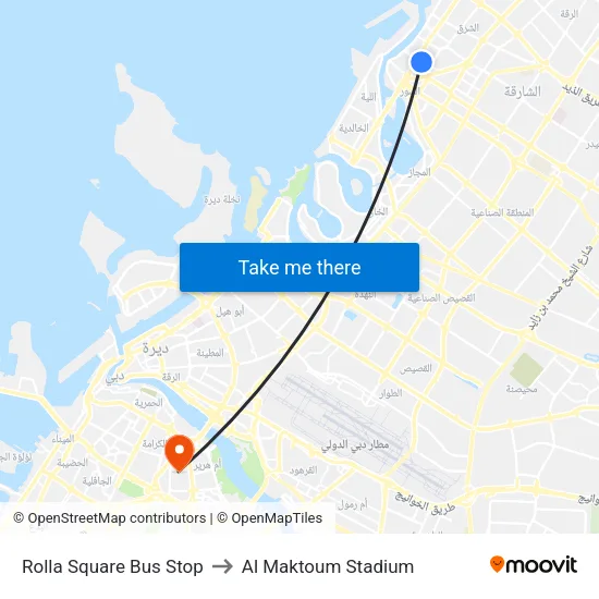 Rolla Square Bus Stop to Al Maktoum Stadium map