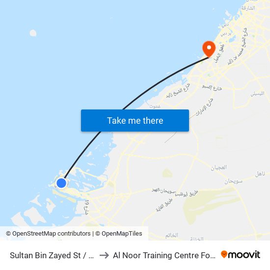 Sultan Bin Zayed St / Abu Dhabi Bus Station to Al Noor Training Centre For Persons With Disabilities map