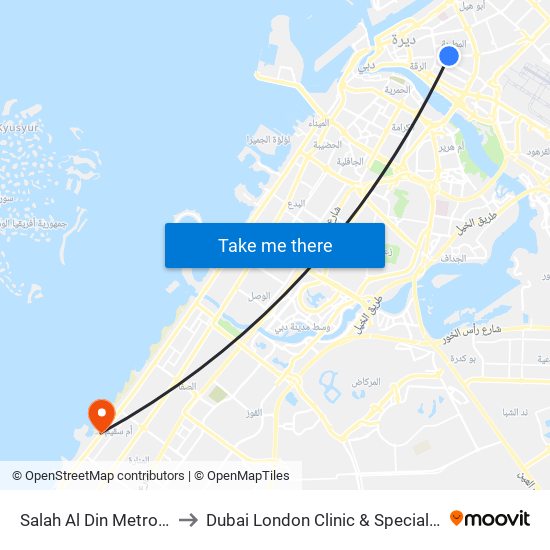 Salah Al Din Metro Station to Dubai London Clinic & Specialty Hospital map