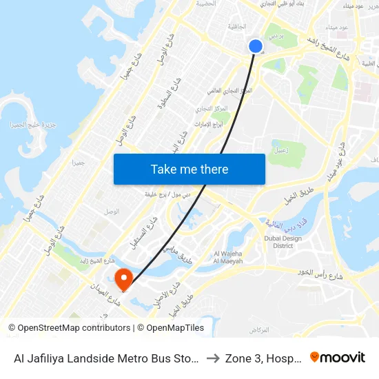 Al Jafiliya Landside Metro Bus Stop - 1 to Zone 3, Hosptial map