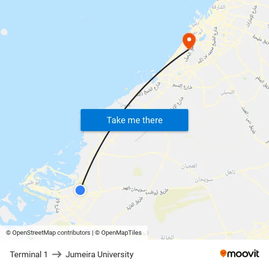 Terminal 1 to Jumeira University map