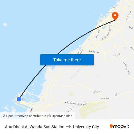 Abu Dhabi Al Wahda Bus Station to University City map