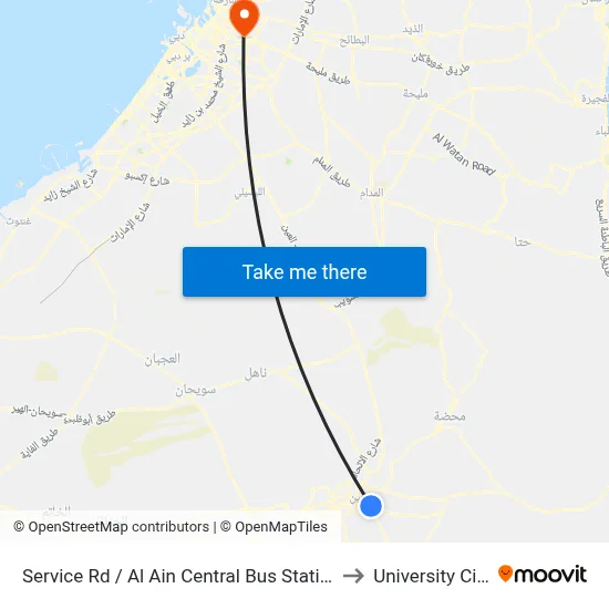 Service Road / Al Ain Central Bus Station to University City map