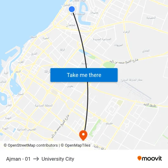 Ajman - 01 to University City map