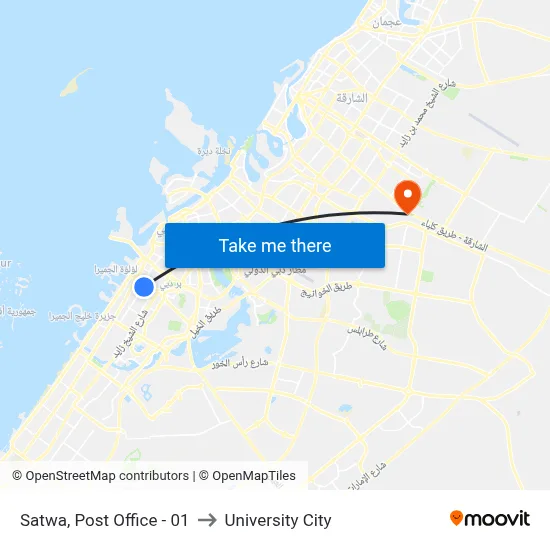 Satwa, Post Office - 01 to University City map