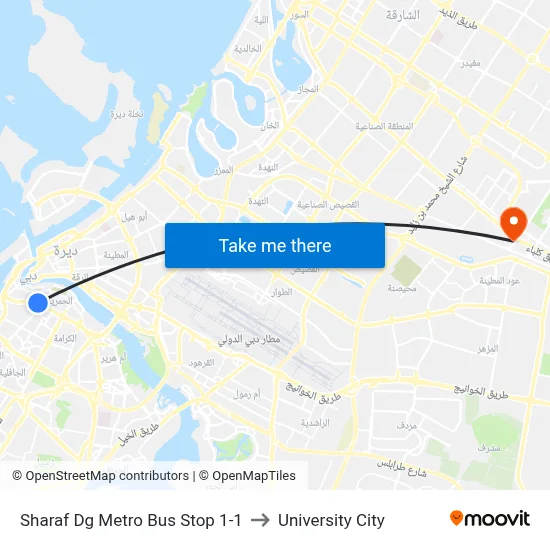 Sharaf DG Metro Bus Stop 1-1 to University City map