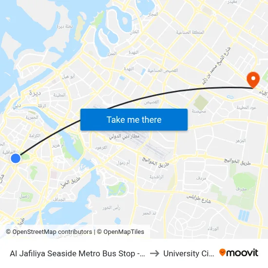 Al Jafiliya Seaside Metro Bus Stop - 1 to University City map