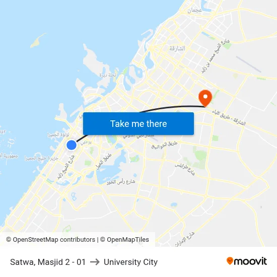 Satwa, Mosque 2 - 01 to University City map