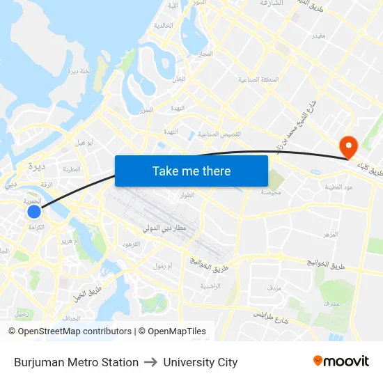 Burjuman Metro Station to University City map