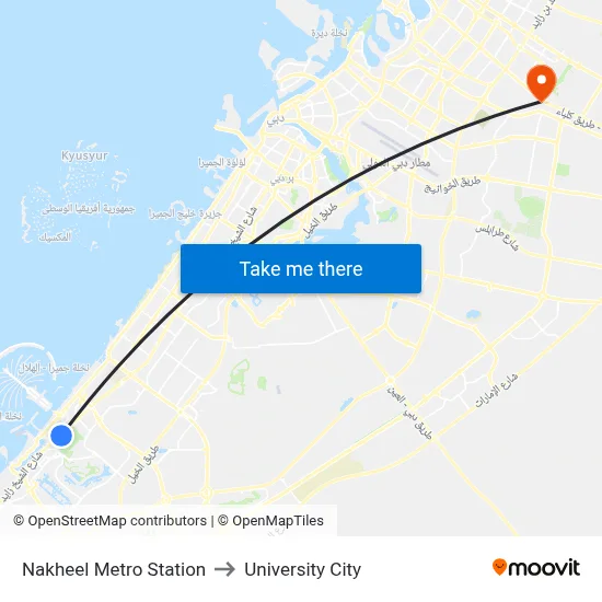 Nakheel Metro Station to University City map