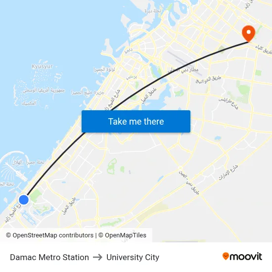 Damac Metro Station to University City map