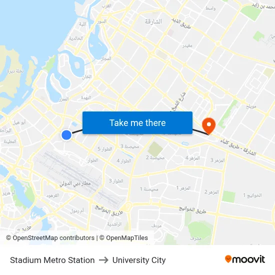 Stadium Metro Station to University City map