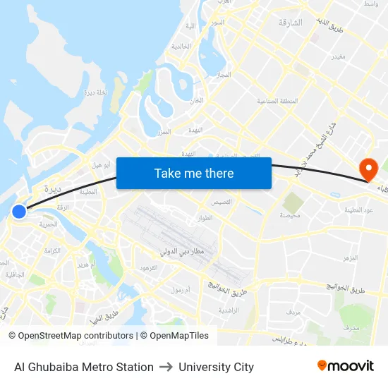Al Ghubaiba Metro Station to University City map