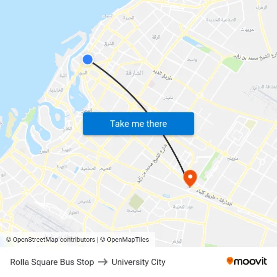 Rolla Square Bus Stop to University City map