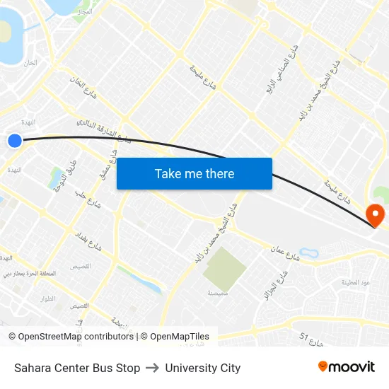 Sahara Center Bus Stop to University City map