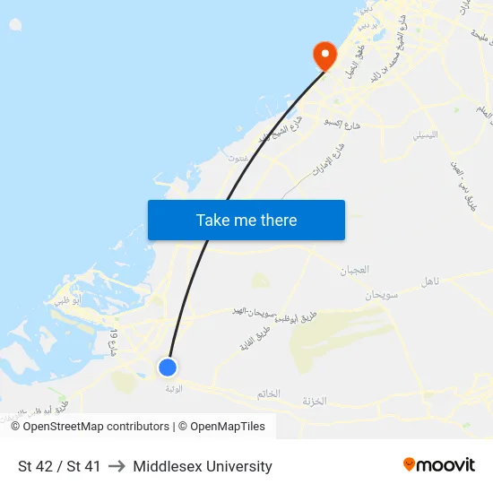St 42 / St 41 to Middlesex University map