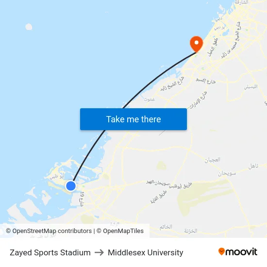 Zayed Sports Stadium to Middlesex University map