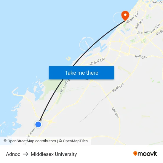 Adnoc to Middlesex University map
