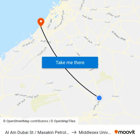 Al Ain Dubai Street / Masakin Petrol Station to Middlesex University map