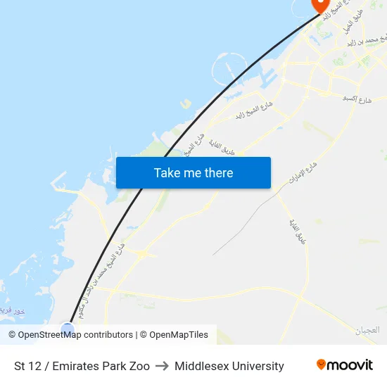 Street 12 / Emirates Park Zoo to Middlesex University map
