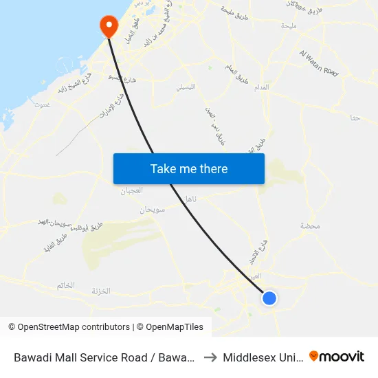 Bawadi Mall Service Road / Bawadi Mall Gate 2 to Middlesex University map