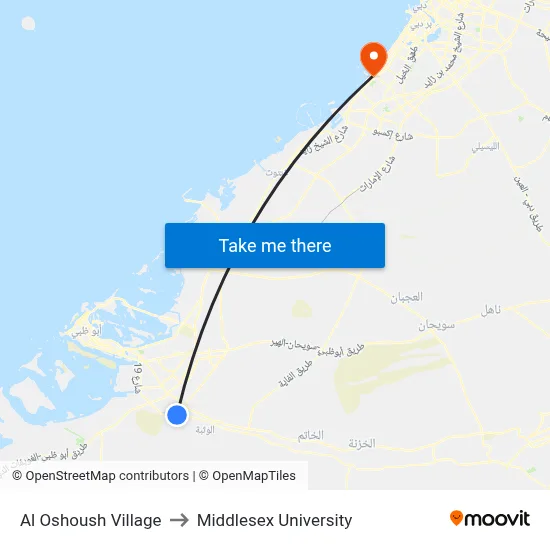 Al Oshoush Village to Middlesex University map