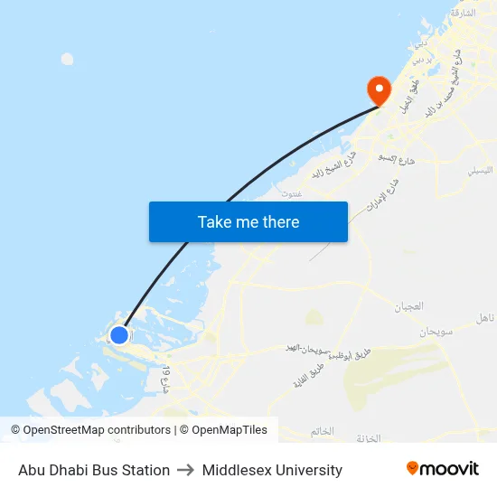 Abu Dhabi Bus Station to Middlesex University map