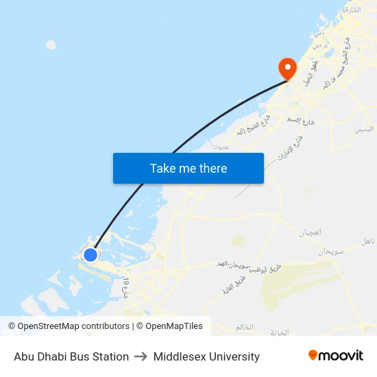 Abu Dhabi Bus Station to Middlesex University map