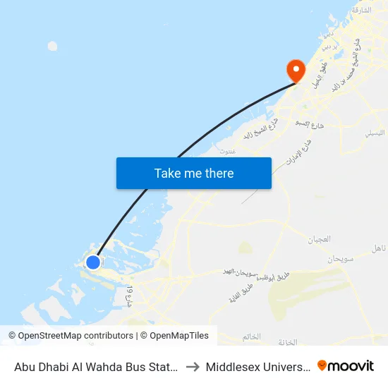 Abu Dhabi Al Wahda Bus Station to Middlesex University map