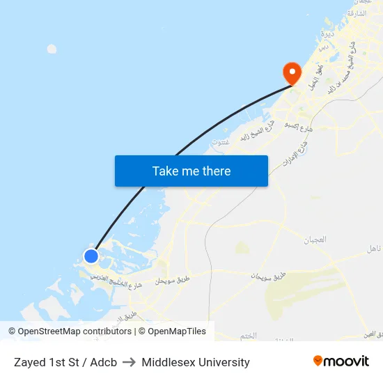 Zayed 1st St / ADCB to Middlesex University map