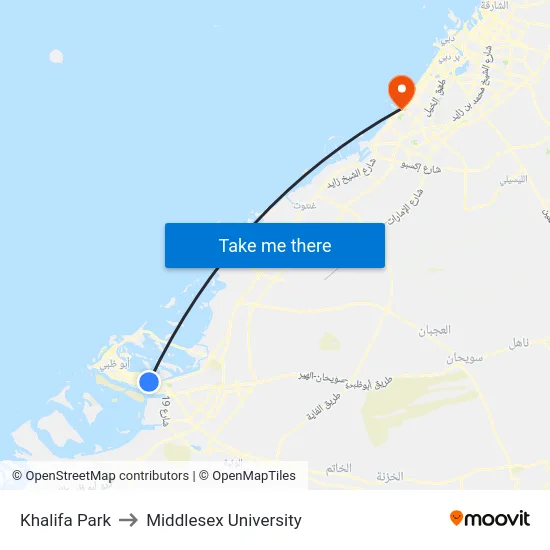 Khalifa Park to Middlesex University map