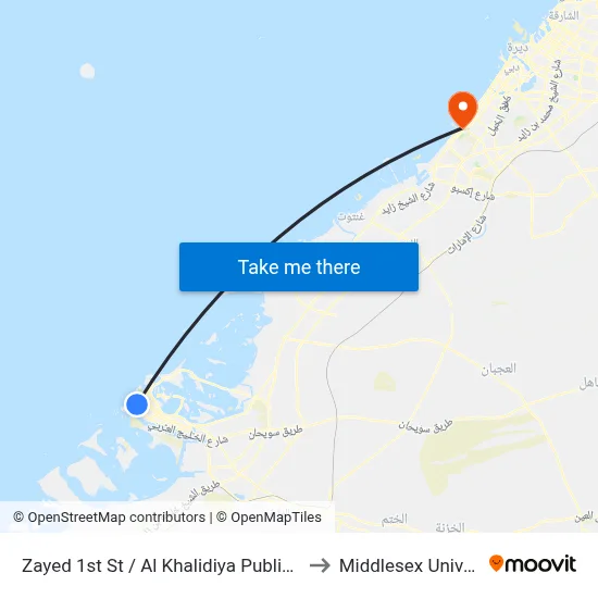 Zayed 1st St / Al Khalidiya Public Garden to Middlesex University map