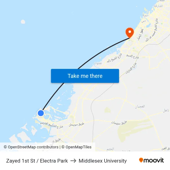 Zayed 1st Street / Electra Park to Middlesex University map