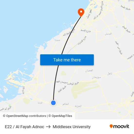 E22 / Al Fayah Adnoc to Middlesex University map