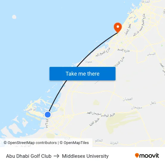 Abu Dhabi Golf Club to Middlesex University map