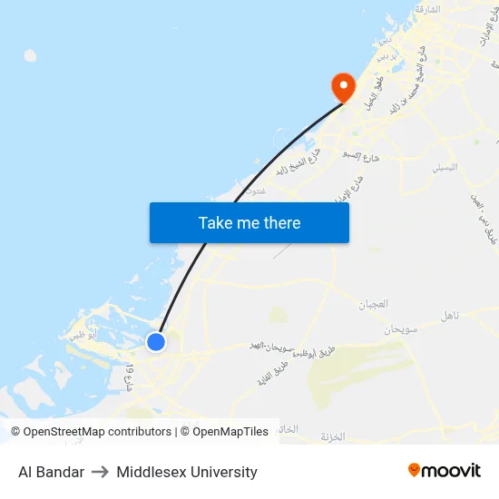 Al Bandar to Middlesex University map