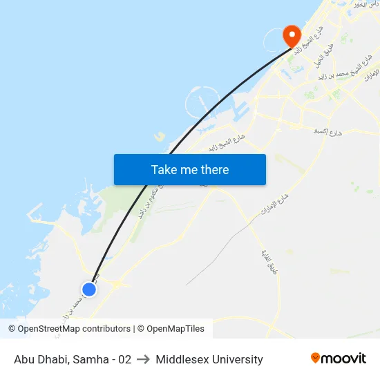 Abu Dhabi, Samha - 02 to Middlesex University map
