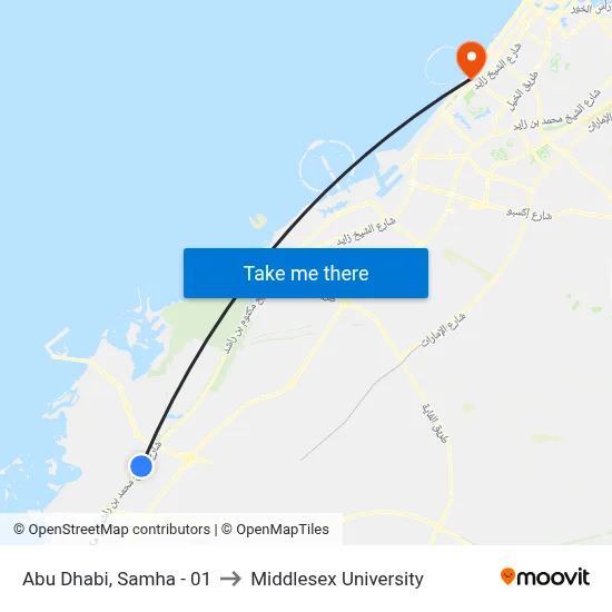 Abu Dhabi, Samha - 01 to Middlesex University map