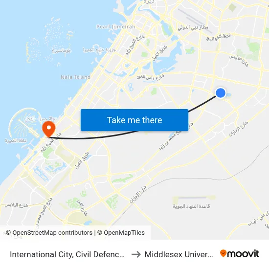 International City, Civil Defence - 1 to Middlesex University map