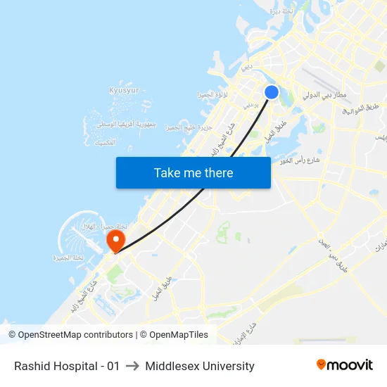 Rashid Hospital - 01 to Middlesex University map