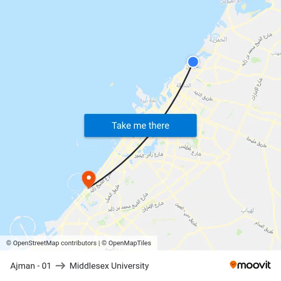Ajman - 01 to Middlesex University map