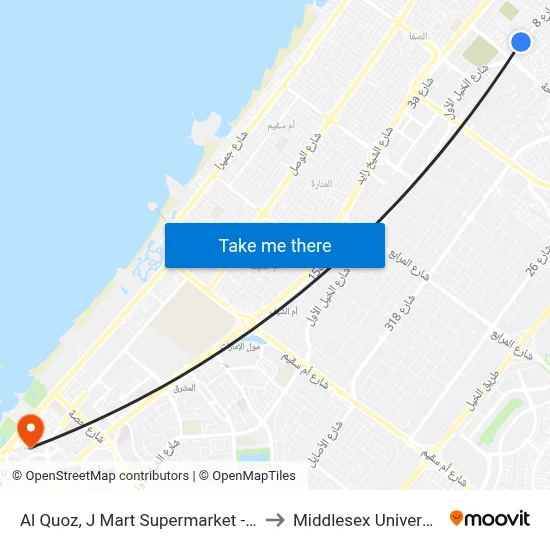 Al Quoz, J Mart Supermarket - 01 to Middlesex University map