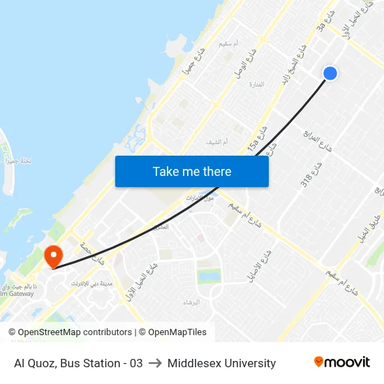 Al Quoz, Bus Station - 03 to Middlesex University map