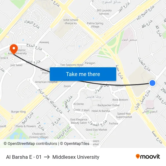 Al Barsha E - 01 to Middlesex University map