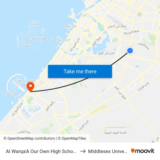 Al Warqa'A Our Own High School - 01 to Middlesex University map