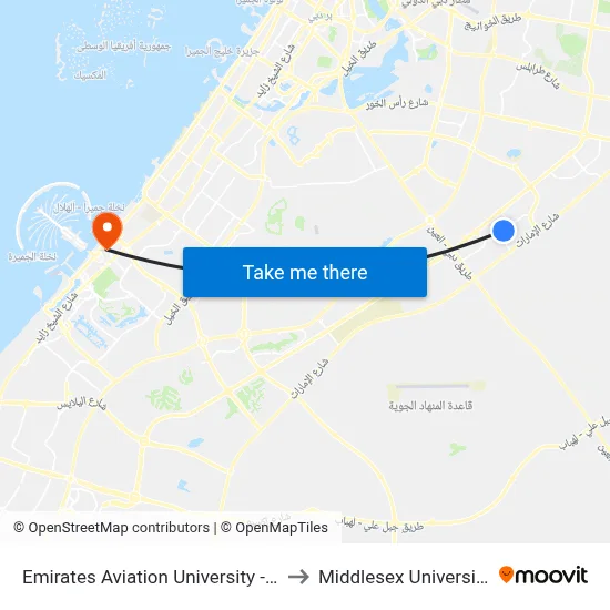 Emirates Aviation University - 1 to Middlesex University map