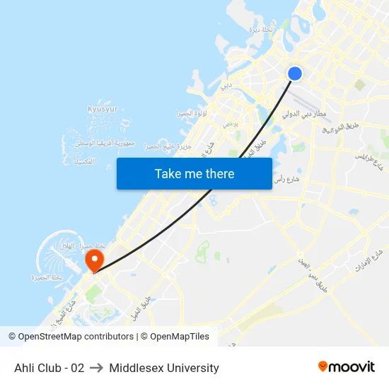 Ahli Club - 02 to Middlesex University map