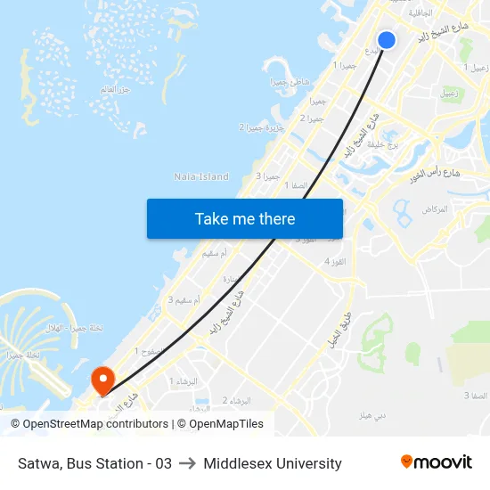 Satwa, Bus Station - 03 to Middlesex University map