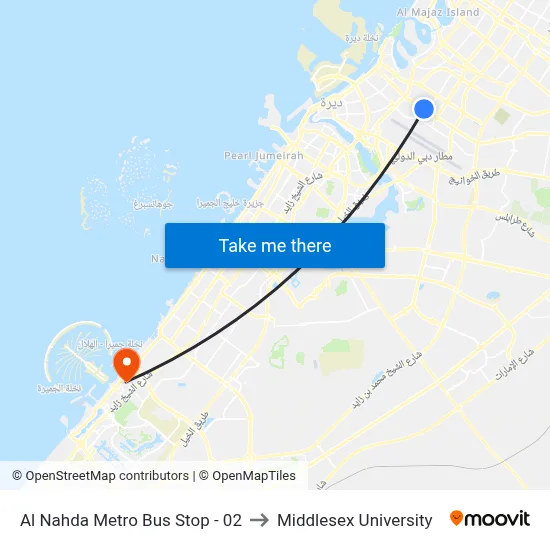 Al Nahda Metro Bus Stop - 02 to Middlesex University map